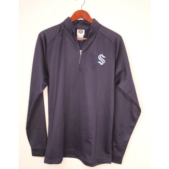 SEATTLE KRAKEN NHL 1/4 ZIP BLUE LONG SLEEVE Pullover STITCHED LOGO MEN'S M NWOT - Picture 1 of 13
